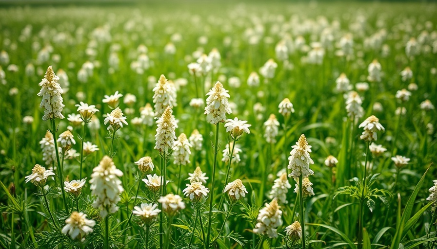 Lush Anise plants with delicate white flowers in sunlit field