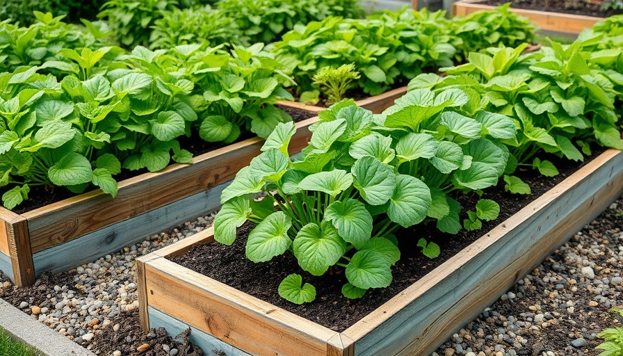 Thriving vegetable garden planters in June