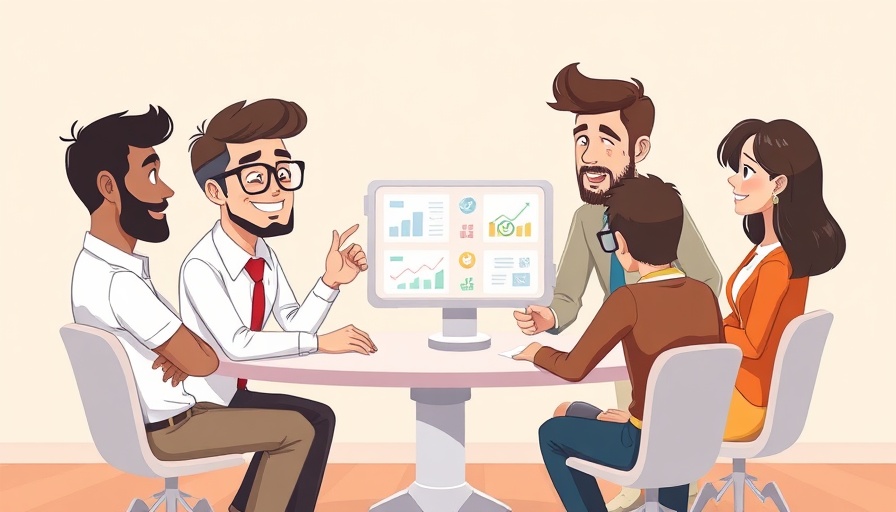 Cartoon professionals and robot discuss AI-ready cultures.