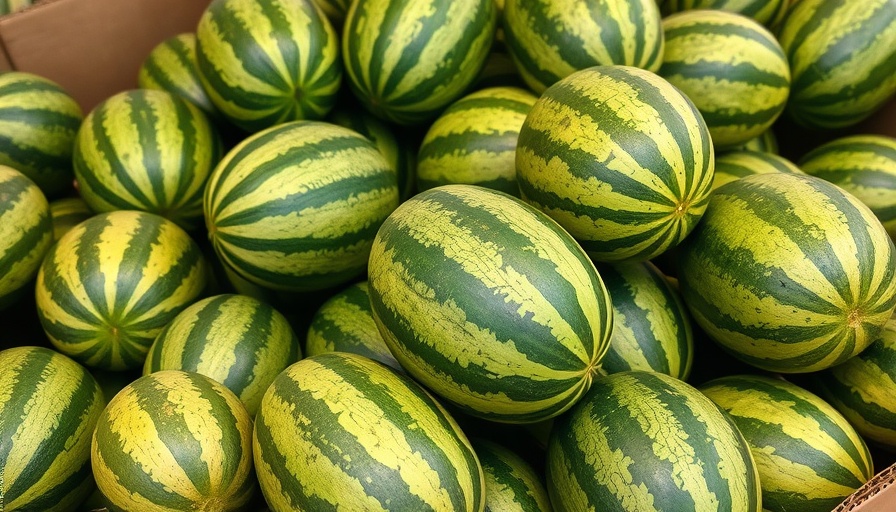 A large pile of watermelons in a box, ideal for June stock up.
