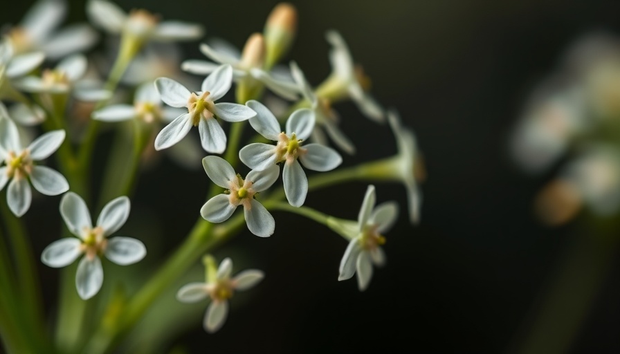 Blooming white anise flowers close-up, vibrant details, blurred backdrop