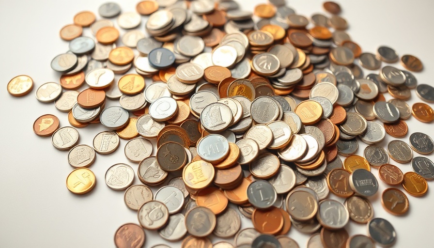 Pile of coins on white surface for small business financial planning.