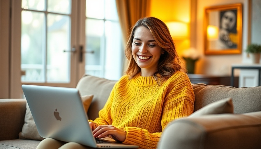 AI Meeting Assistants: Woman using laptop in cozy setting.