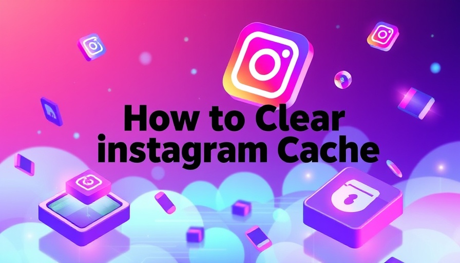 Stylized graphic on how to clear Instagram cache, vibrant design