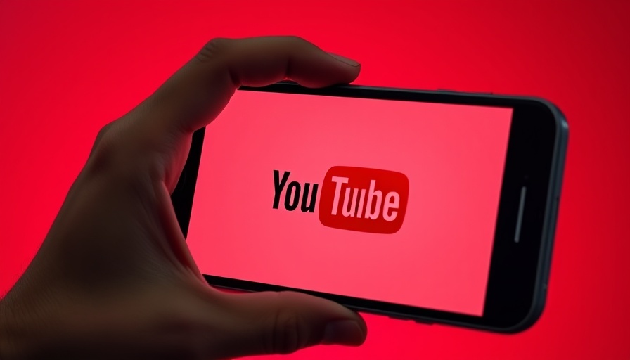 Hand holding smartphone with YouTube logo on screen.