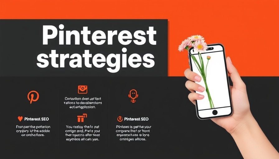 Pinterest SEO strategies infographic with mobile mockup and flowers.
