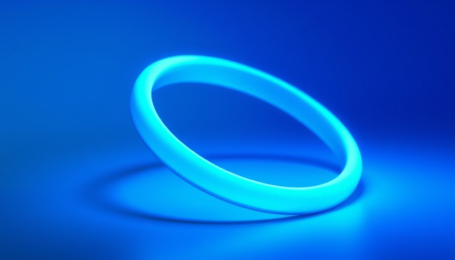 Glowing neon blue ring on a gradient blue-green background symbolizing Spotify AI DJ text interface.