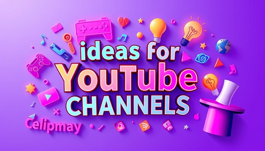 Vibrant graphic with YouTube channel ideas and colorful icons.