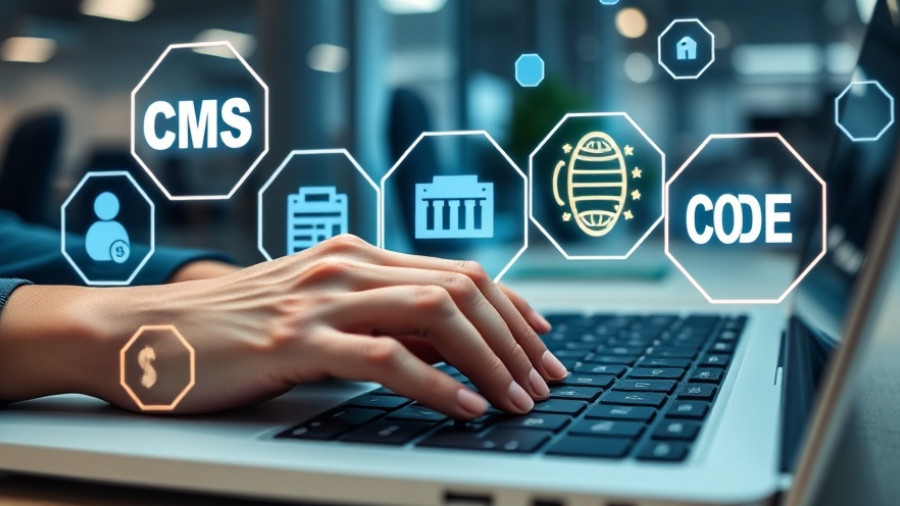 Illustration of CMS Market Share Trends with digital interface.