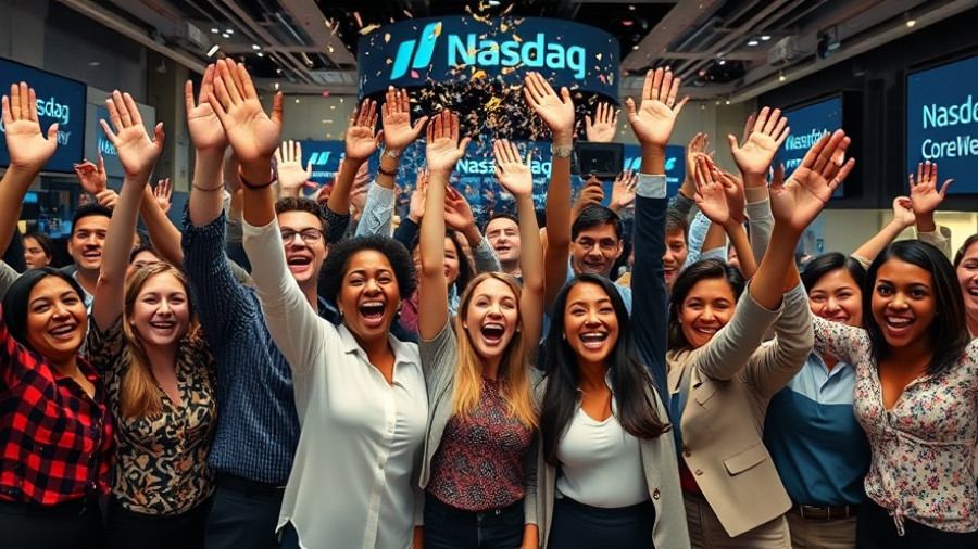 CoreWeave acquisition news celebration at Nasdaq with confetti