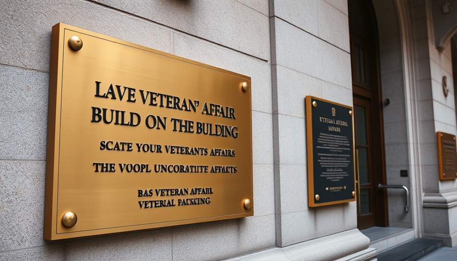 Brass plaques on the Veterans Affairs building wall, AI Integration at the Veterans Affairs Department.