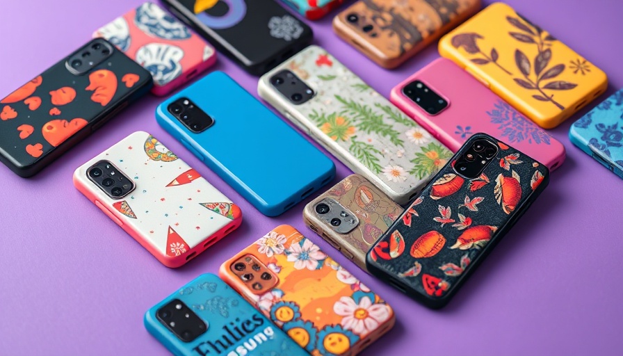 Variety of Samsung Galaxy S25 cases and accessories on purple mat.