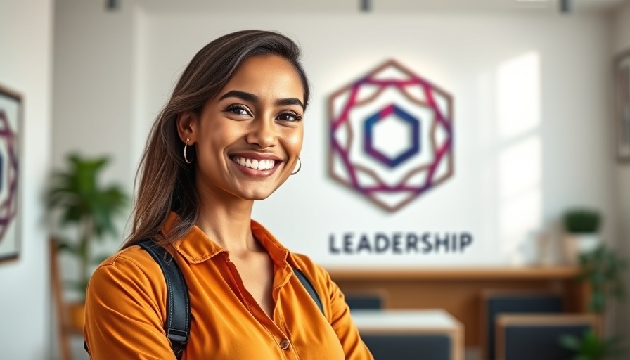 Young woman promoting leadership program, strategic absences for success.