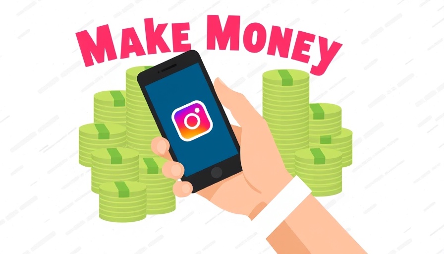 Illustration of earning on Instagram with coins and phone displaying logo.