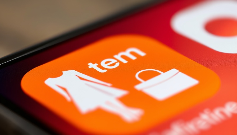 Blurry Temu app icon close-up with orange background and white icons.