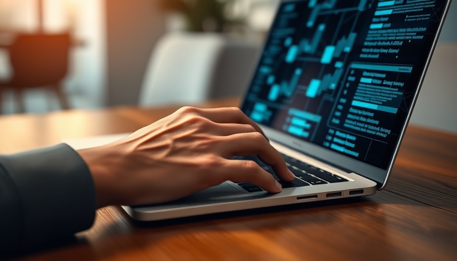 Digital overlay on hand typing on laptop, Eric Branderiz joins Symbotic's Board.