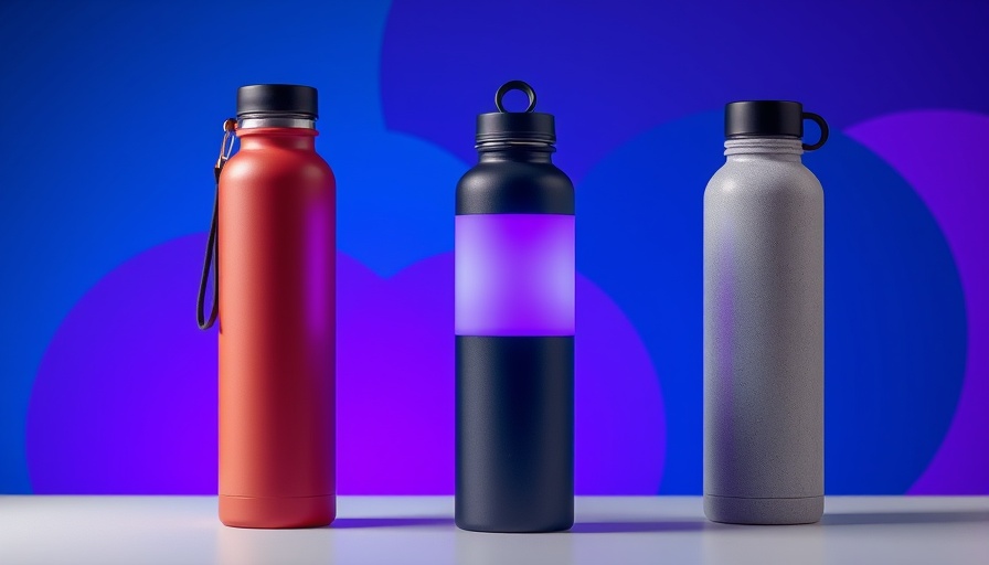 Modern reusable water bottles with tech features and stylish design.