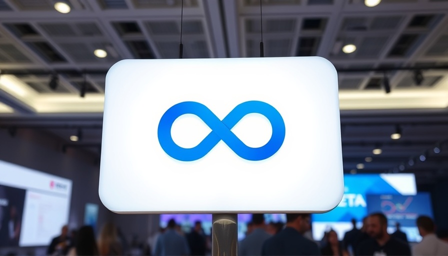 Meta logo sign with infinity symbol at tech event, Meta AI privacy concerns.