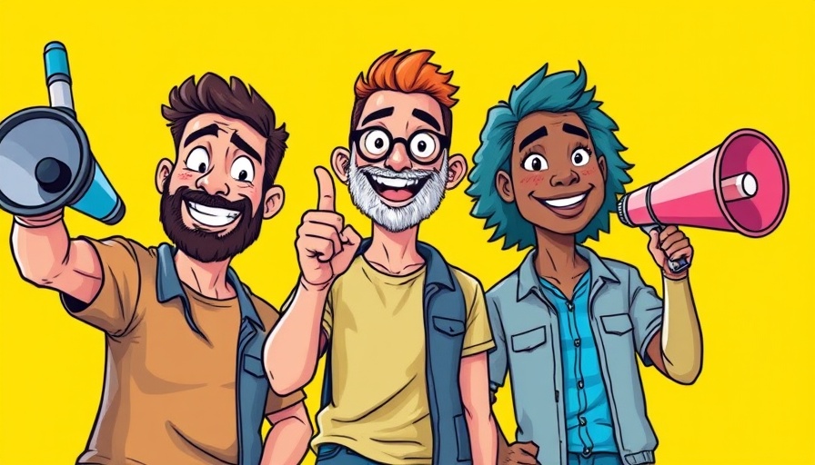 Colorful illustration of diverse group holding a marker and a megaphone.