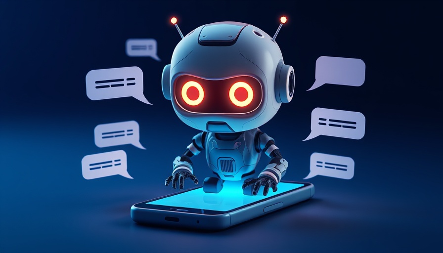 AI Chatbot for Mental Health glowing on smartphone with chat bubbles.