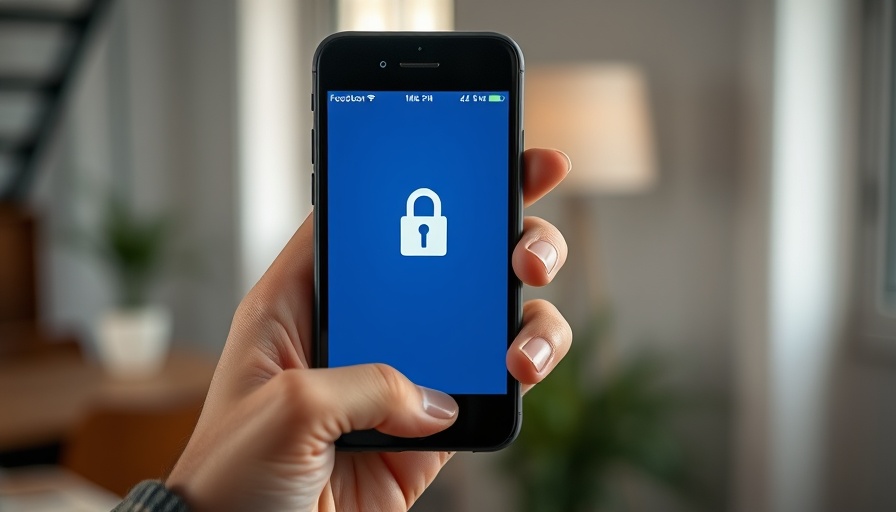 Smartphone shows Facebook app and lock, emphasizing 'lock your Facebook profile'.