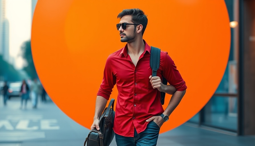 AI Emotional Attachment concept with man in red shirt and abstract background.