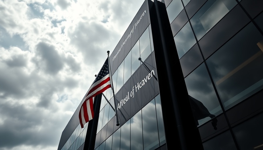 Appeal to Heaven flag flying on a modern building facade.