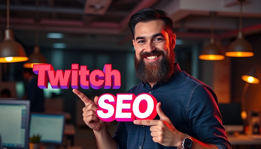 Man in office pointing at Twitch SEO sign