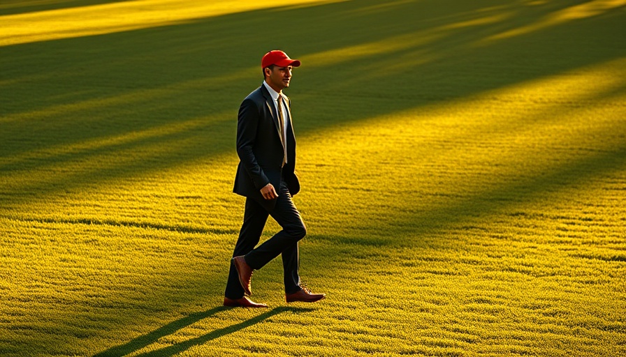 Truth Social crashes military announcement, man in suit walking on grass.