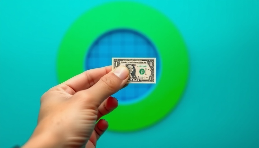 Microloan Apps Impact on Economy: Hand holding miniature dollar on vibrant background.
