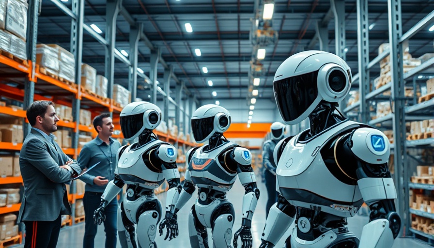 Robots and employees operating in an Amazon warehouse, showcasing automation