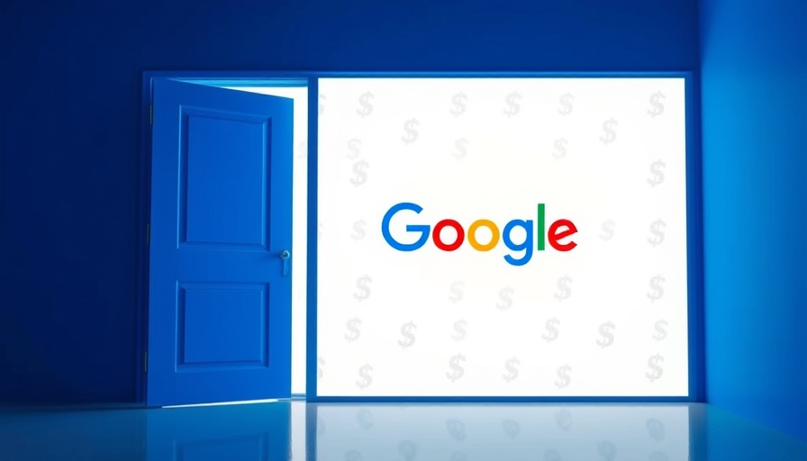 Open blue door revealing Google logo with dollar signs.