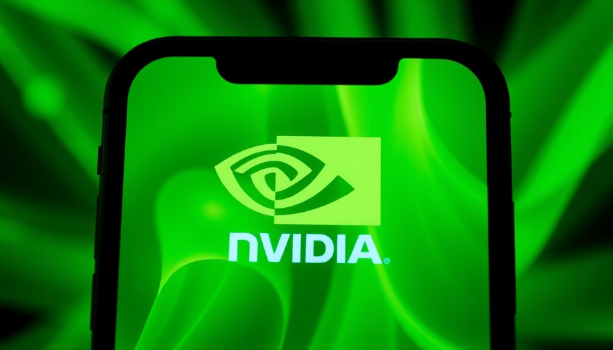 Nvidia logo on smartphone with green background, representing AI chip.