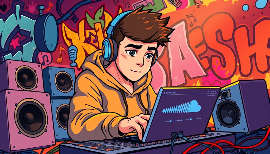 Musician using SoundCloud tracker for music growth in vibrant setting.