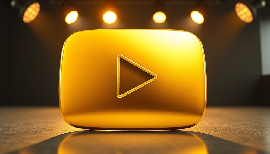 Golden YouTube play button in studio lighting for award application.