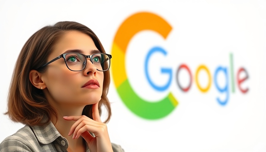 Young woman contemplating SEO strategies with Google logo.