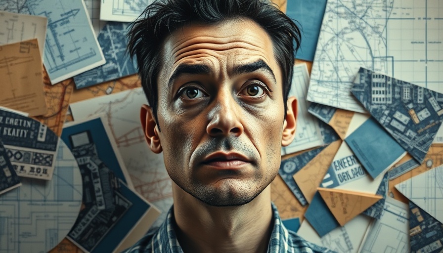 Abstract collage with blueprints and portrait related to Hawaii expansion.
