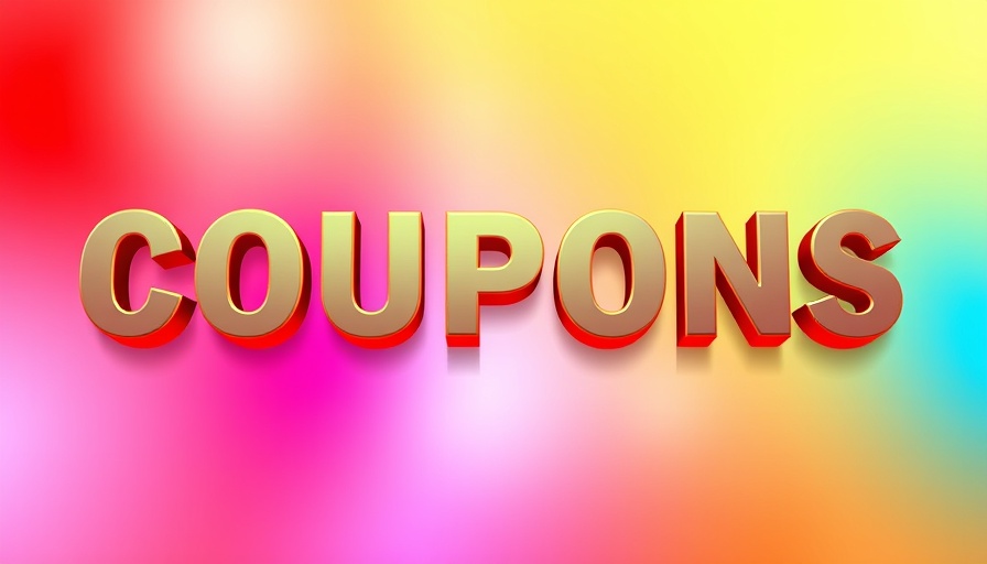 Bold 'Coupons' text with a colorful gradient background.