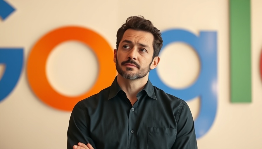 Contemplative man standing before Google logo, representing Google URL shortener.