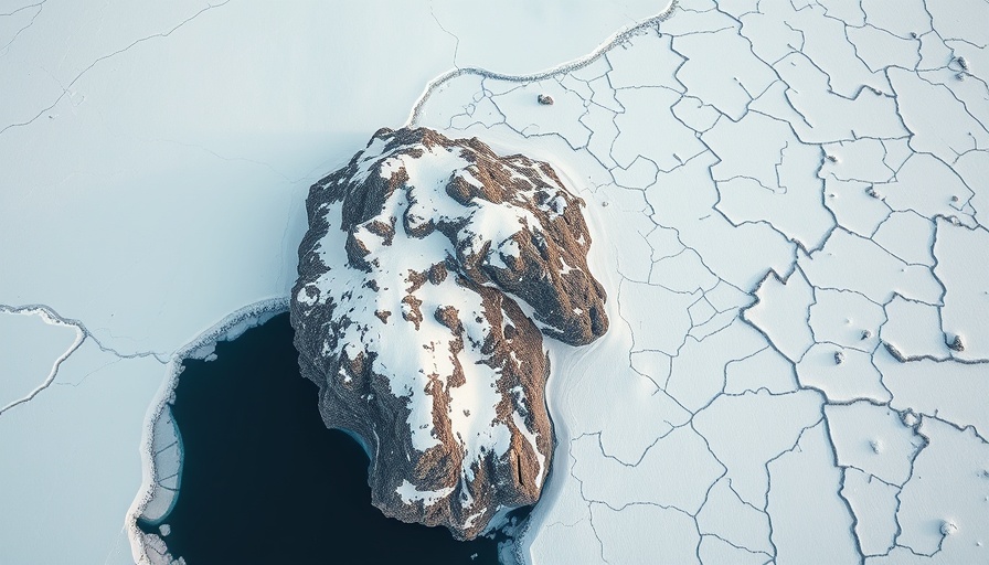 Aerial view of Greenland ice sheet showing melting effects.