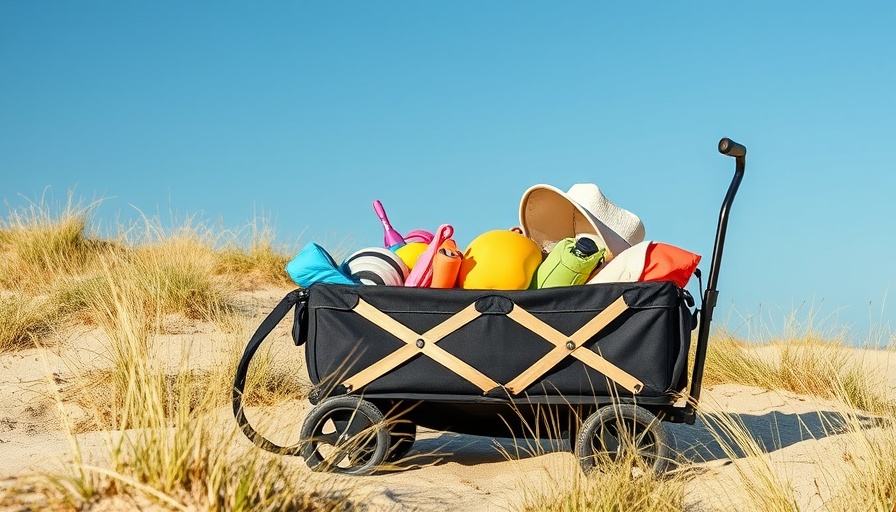 Beach wagon for family outings packed with gear under sunny sky.