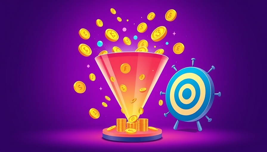 AI-driven sales funnel illustration with coins and tools