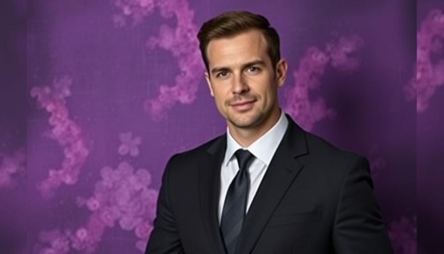 Confident man in suit, abstract purple background, best movies on Hulu.