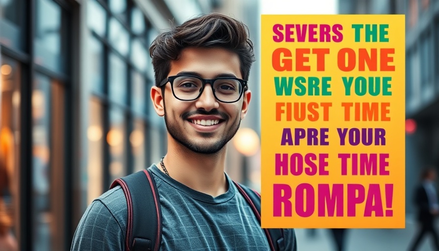 Smiling man on motivational financial freedom banner.