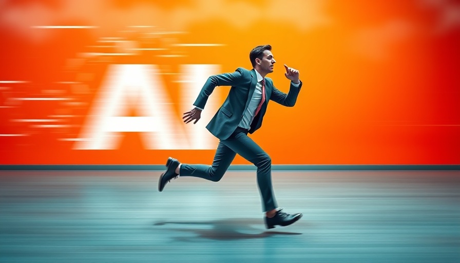 Dynamic image depicting AI Liability Legislation concept with running businessman.