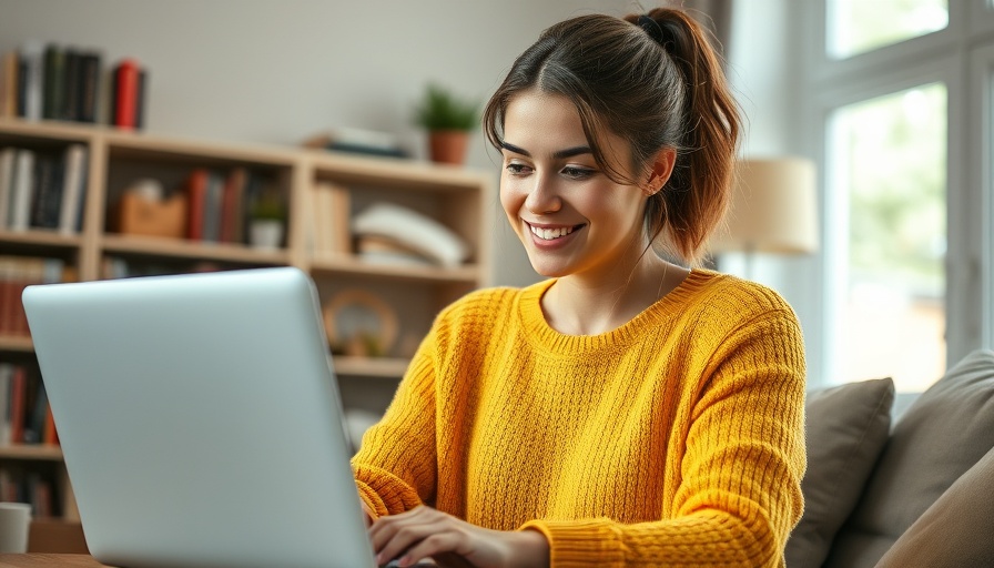 Woman working on a laptop in a cozy living room, focused expression.