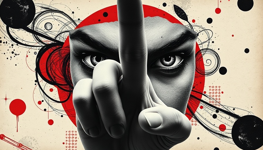 Surreal collage with eyes and finger, abstract design