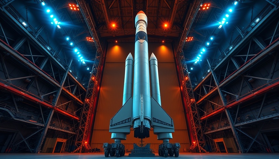 Industrial hangar showcasing a majestic rocket possibly hinting at 'China may beat the US to the Moon'.