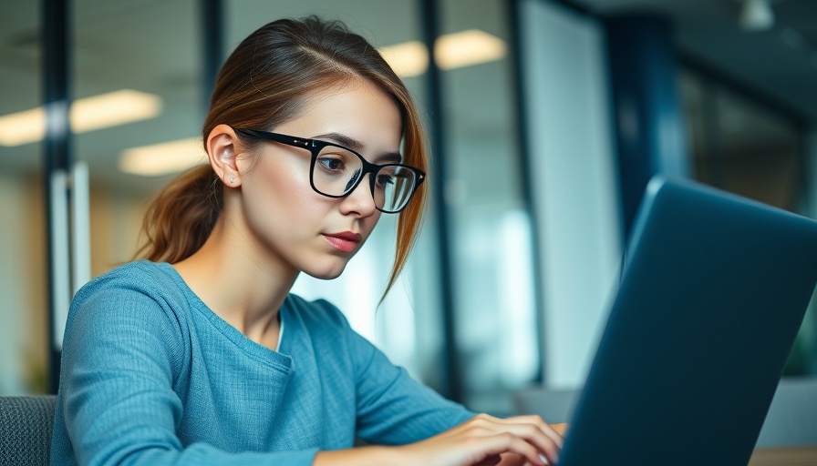 Young woman focusing on laptop for bulk updates on WordPress in office