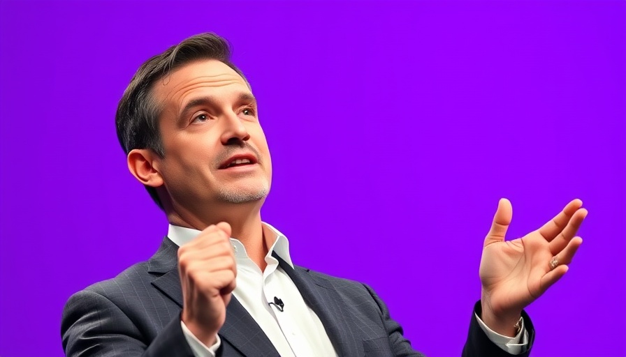 Man discussing AI bubble insights with confident expression, purple backdrop.
